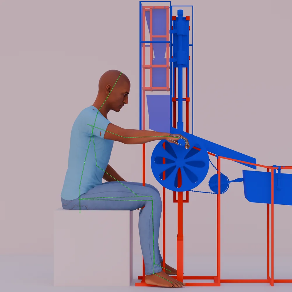 Cashew shelling machine ergonomics render